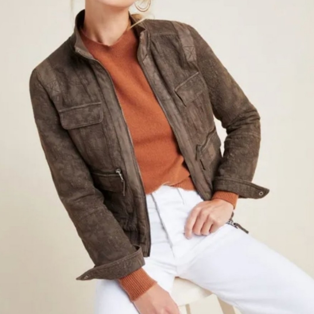 Brown Women's Suede Bomber Jacket - Casual Zip Front